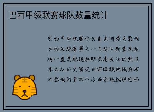 巴西甲级联赛球队数量统计