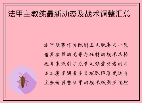 法甲主教练最新动态及战术调整汇总