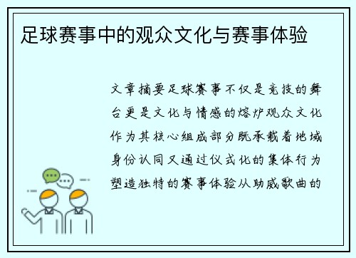 足球赛事中的观众文化与赛事体验