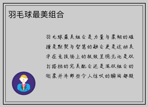 羽毛球最美组合